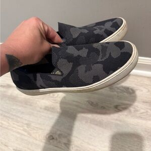 Rothy's Slip-On Sneakers in Black and Gray Camo